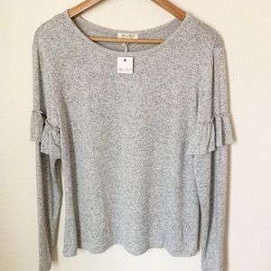 Soft Gray Sweater with Ruffle Sleeves